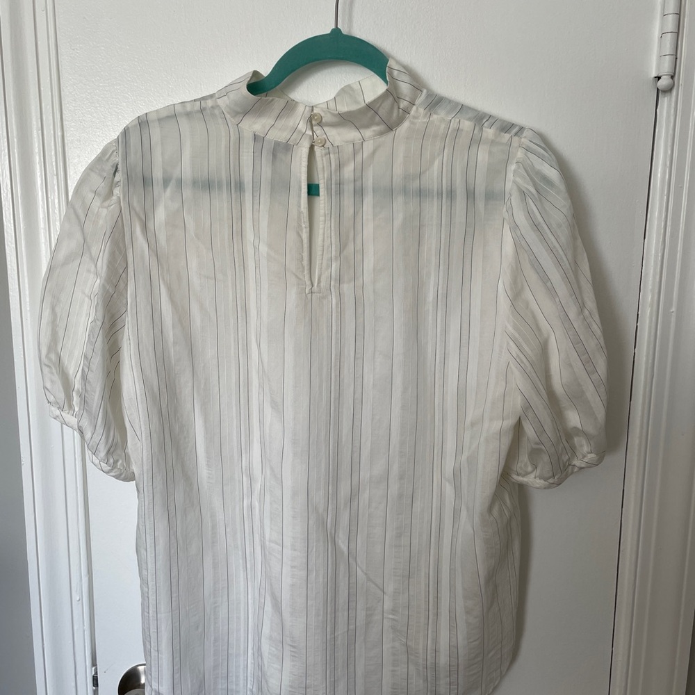 Ann Taylor White Striped Button Down Shirt